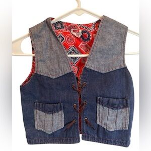 Vintage Grants 2 Toned Denim Western Lace Up Vest Youth Boys Size 7